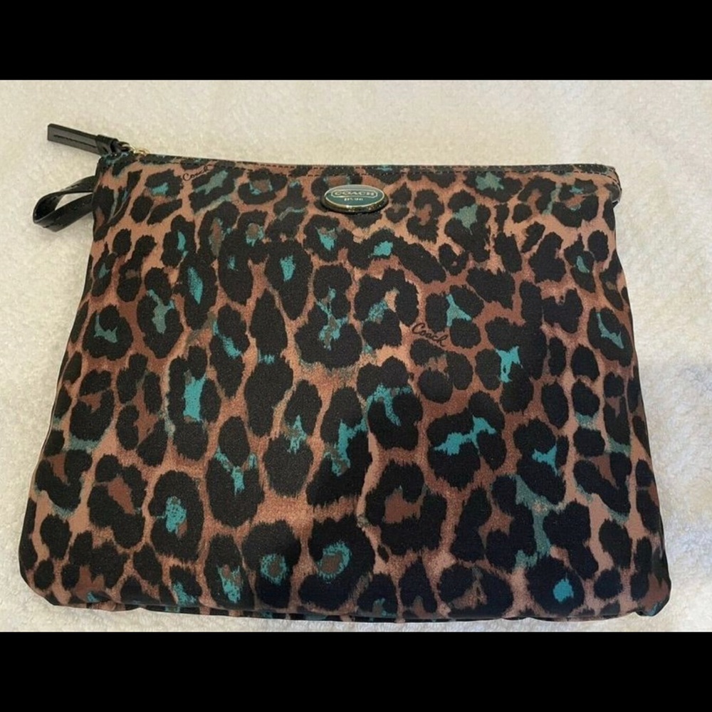 Coach Leopard-Print Travel Tote with Teal Spots - Picture 2 of 4